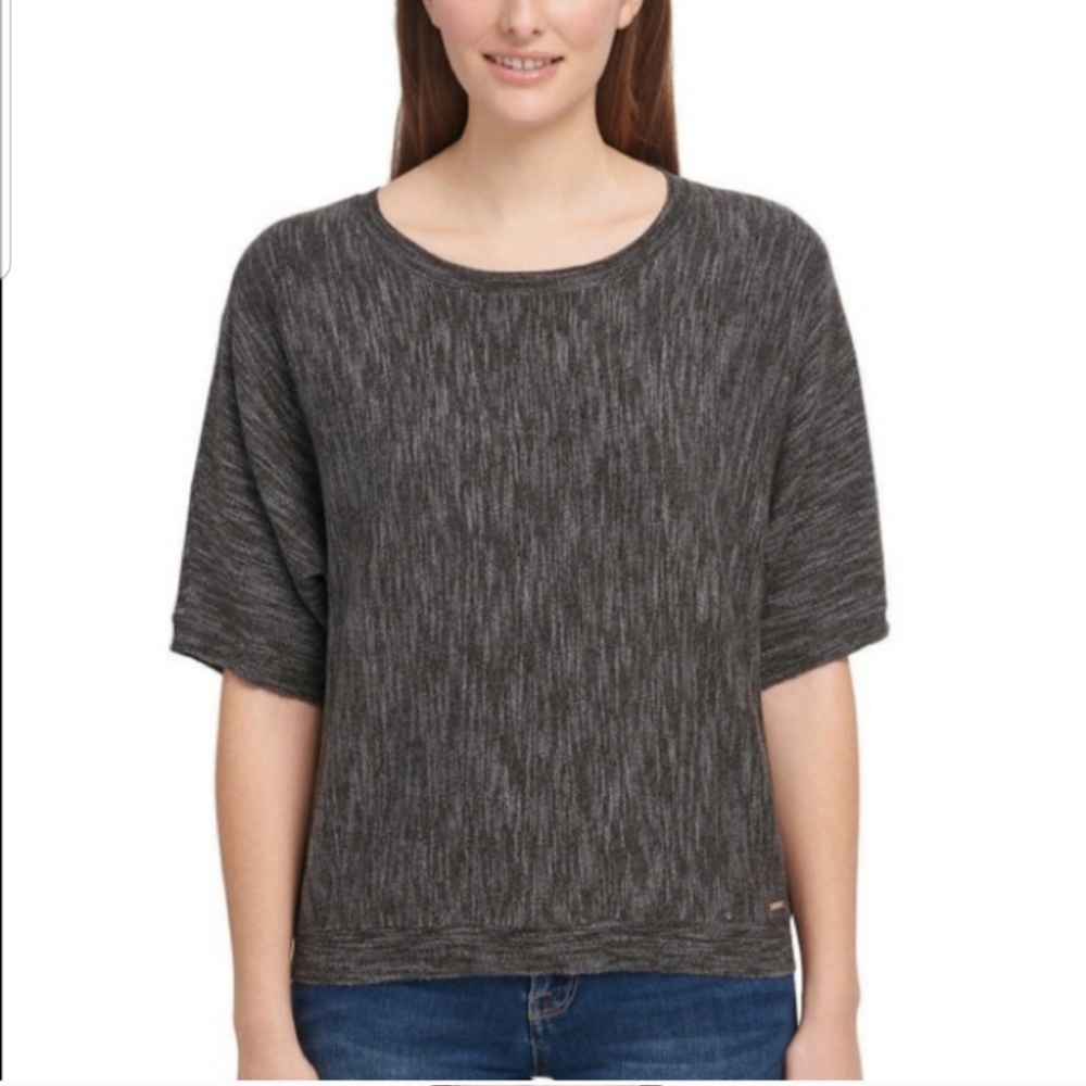 DKNY Women's Marbled Knit Short Sleeve Sweater